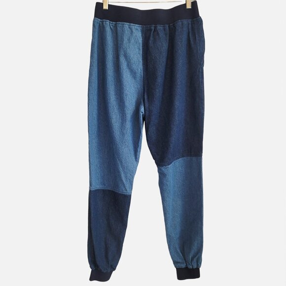 Daya by Zenda Patchwork Light Wash Multi-Tone Denim Joggers with Pockets… - Picture 2 of 7